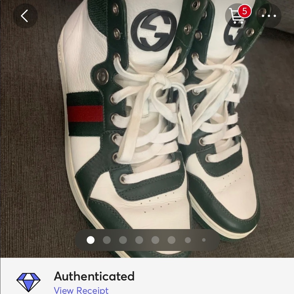 🚫SOLD🚫GUCCI HIGH TOP ACE WEB TRAINERS WHITE GREEN LEATHER SNEAKERS